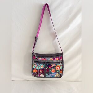 LeSportsac Floral Nylon Crossbody Messenger Bag w/ Extra Pouch